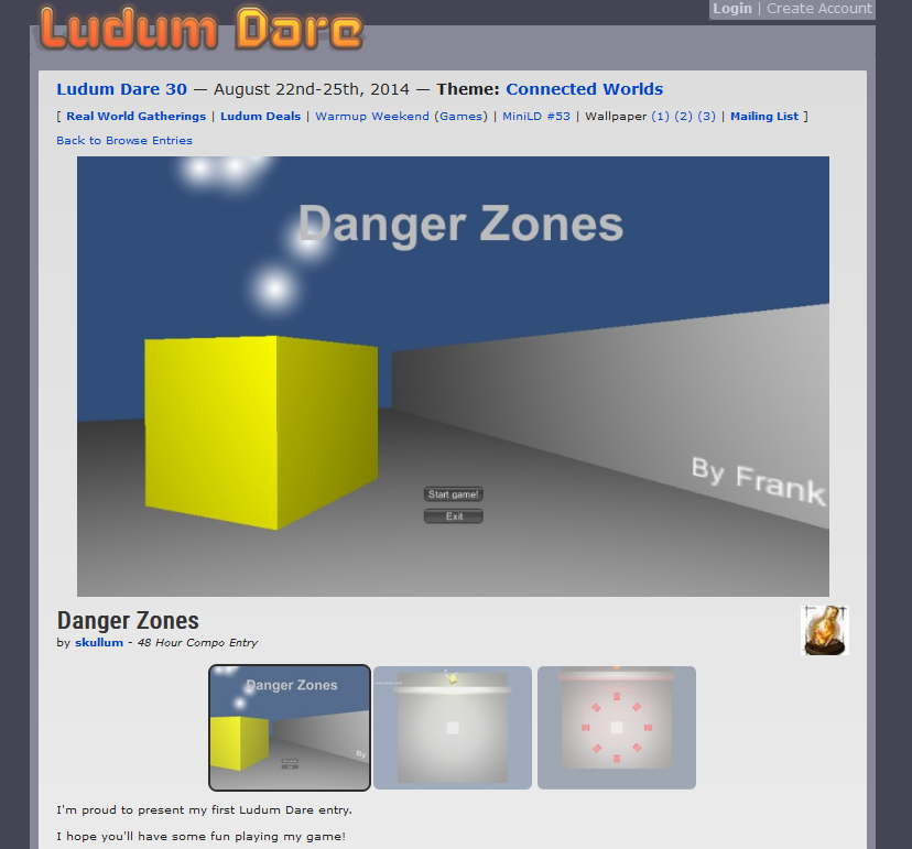 Screenshot of Danger Zones' entry page on the old Ludum Dare website